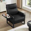 Modern Black Accent Chair PU Leather Upholstered Armchair with Foldable Side Table for Bedroom Living Room Chairs Office Chair, 26.2"wx30.3"dx37.6"h