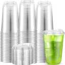 Etersky 50 Pack 16 oz Clear Plastic Cups with Sip Lids, Round Bottom Straw less To Go Iced Coffee Cups, Disposable BPA Free Bubble Tea Smoothie Cups for Coffee Shops, Holiday, Christmas, Party