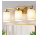 17 Inch Bathroom Light Fixtures, 3-Light Brass Bathroom Lighting Fixtures Over Mirror with Milk Glass Shade, Vanity Lights for Living Room Bedroom