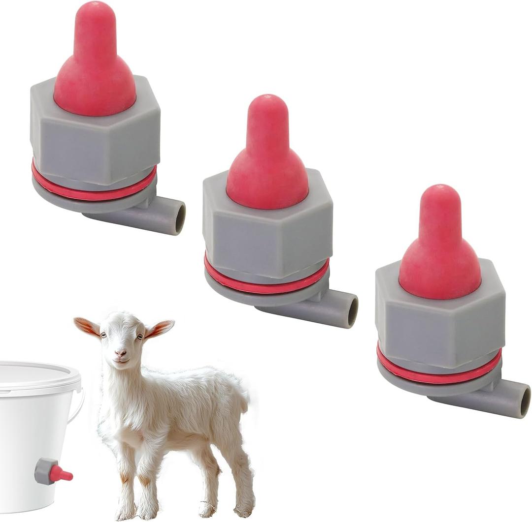 3Pcs Goat Nipple Soft Rubber Sheep Lamb Milk Nipples Soft Rubber Pacifier with Fixed Base for Farm Animal Pet Easy Installation Removal,for Lamb Feeding Small Animal Feeding Supplies (1 Count (Pack of 3), Red+Grey)