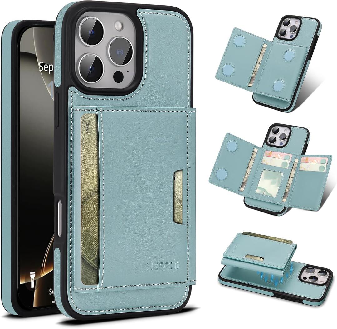 for iPhone 13 pro Wallet Case, 2-in-1 Detachable Phone Case, Card Holder RFID Blocking, Fashionable Faux Leather Card Slot & Folding Design (Blue 6.1'')