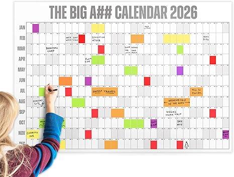 The Big A## Calendar Full-Year Wall Calendar – 2026 Dry-Erase – Includes 1 Marker & 100 Labels – Lightweight, Easy to Hang Yearly Calendar – Year at a Glance – Plan Big Goals & Adventures – Gray