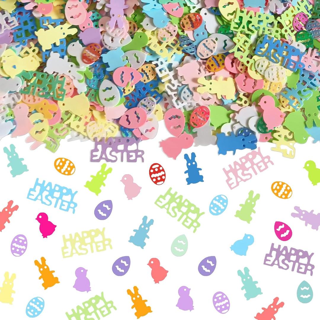2 x 3000Pcs Easter Table Confetti, Bunny Rabbit Egg Chicken Shape Glitter Metallic Foil Table Scatters Spring Party Decorations