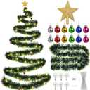 Christmas Tree Wall Light Decoration DIY Wall Hanging 33 ft Garland Xmas Glitter Ball Ornaments Christmas Star Tree Topper for Xmas Outdoor Indoor Home Decor(Dark Green)