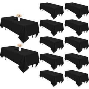 12 Pack Black Tablecloths 60 x 102 Inch Rectangular Table Cloths for Rectangle Tables 6ft, Wrinkle Resistant Black Table Cloth Washable Polyester Fabric for Buffet Wedding Party Banquet