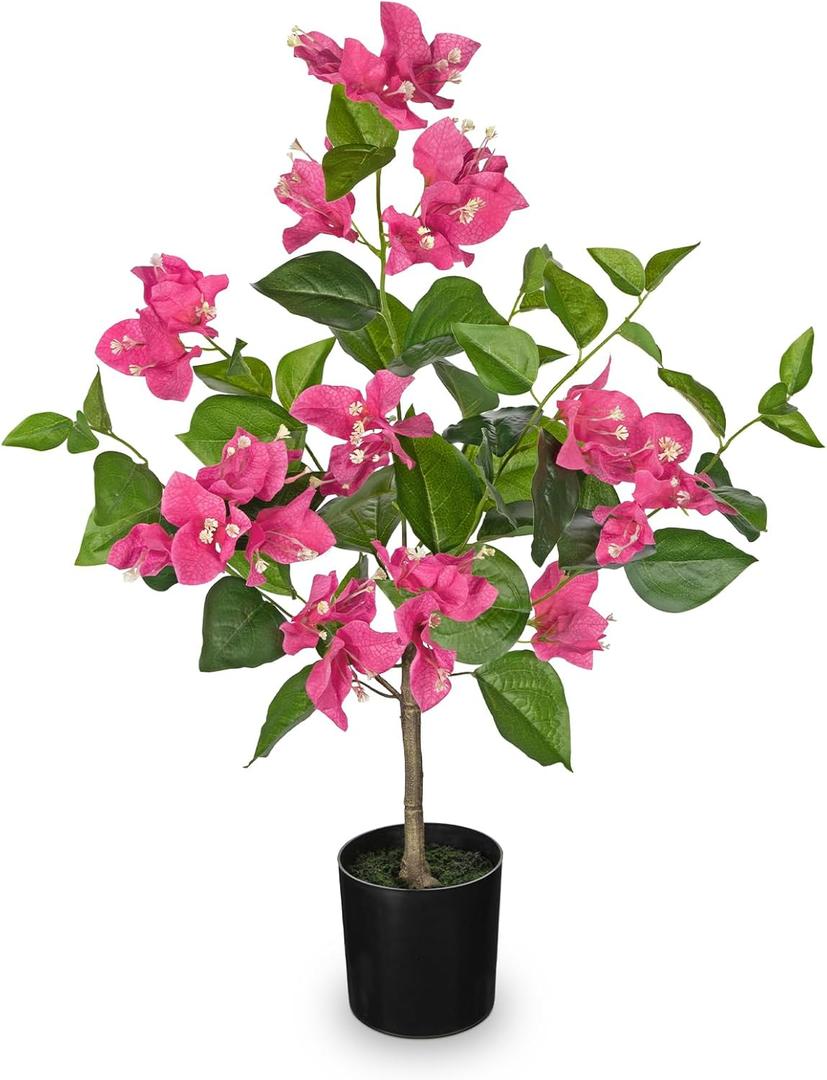 Fake Plants Bougainvillea Artificial Flowers, Fake Flowers Faux Trees Indoor 25.5", Artificial Potted Flower Faux Bougainvillea Trees for Home, Living Room, Bedroom, Kitchen, Dining Room Decor, Pink