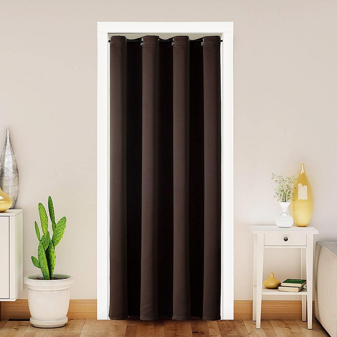 ChrisDowa Blackout Door Curtains for Doorway Privacy, Grommet Closet Curtains for Bedroom Closet Door, Thermal Insulated Temporary Doorway Cover Room Divider Drapes (1 Panel, Brown, 52 x 80 Inch)