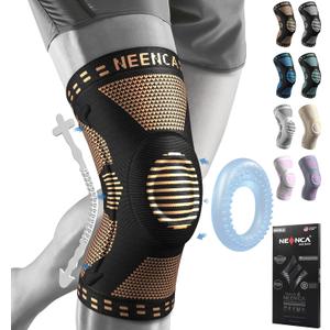 NEENCA Professional Knee Brace for Pain Relief, Medical Knee Support with Patella Pad & Side Stabilizers, Compression Knee Sleeve for Meniscus Tear, ACL, Joint Pain, Runner, Workout - FSA/HSA APPROVED (Large, High Copper)
