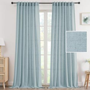 H.VERSAILTEX Linen Curtains 96 Inch Length 2 Panels Set, Thick Window Drapes Semi Sheer Light Filtering Rod Pocket Back Tab, Pinch Pleated Treatments Neutral Farmhouse Living Room, 52x96-Cloud Blue