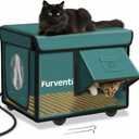 Heated Cat House for Outside with Dual Doors, Insulated Cat House Outdoor with Heating Pad, Weatherproof Heated Outdoor Cats Houses Waterrproof for Feral Cats (Deep Green, 17" L x 12" W x 13" H)