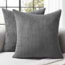 Softalker Decorative Throw Pillow Covers 16x16, Set of 2 Soft Corduroy Striped Boho Solid Pillow Cover, Modern Farmhouse Home Decor House Warming Gifts for Couch Sofa Bed Living Room, Dark Grey