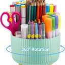 Marbrasse Desk Organizer, 360-Degree Rotating Pen Holder, Desk Organizers and Accessories with 5 Compartments Pencil Holder, Art Supply Storage Box Caddy for Office, Home (Mint Green)