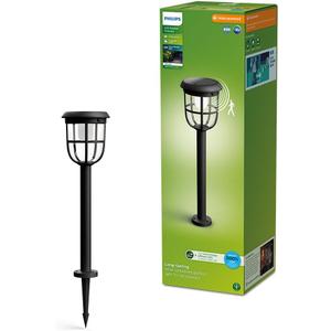 Philips Solar LED 1-Pack Ultra-Efficient Pathway Light - Radii, Automatically Linkable, Dusk to Dawn, Motion Sensor, 3000K Bright White Light, IP44, Black
