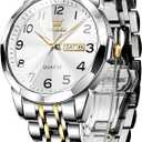 OLEVS Big Face Unisex Men Women Watch Luxury Diamond Dress Analog Quartz Stainless Steel Waterproof Luminous Day Date Business Casual Wrist Watch