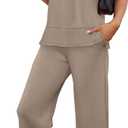 OFEEFAN Women's Lounge Sets Fashion Outfits Wide Leg Loungewear Side Slit Tracksuit for Vacation Travel Airport S-3XL (Brown)