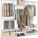 SONGMICS Portable Wardrobe Closet Heavy Duty Clothes Rack, Freestanding Closet Organizer, Metal Garment Rack with Adjustable Wire Shelves, Hanging Rods, Hooks, Dividable, Cloud White ULGR431W01