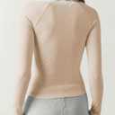 Women's Long Sleeve Lace Scoop Neck Shirts Ribbed Casual Slim Fitted Basic Tee Tops (M)