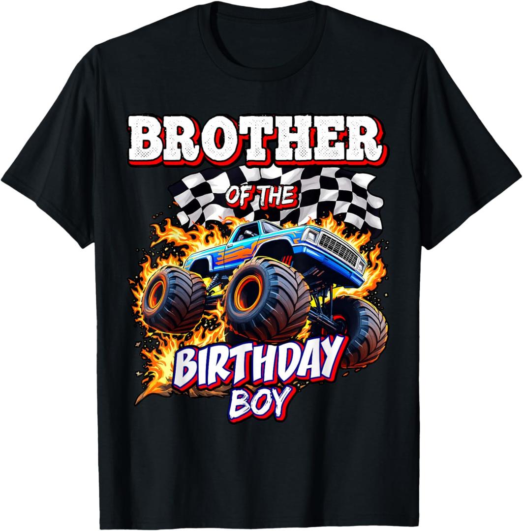 Brother of The Birthday Boy Monster Truck Birthday T-Shirt Large