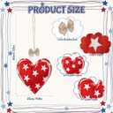 Moukeren 3 Pcs 4th of July Tree Decorations 12 Inch Large Red White Blue Decorations Patriotic Mantel Decor Fabric Heart Hanging Ornaments for Independence Day 250th Anniversary Rustic Farmhouse Style