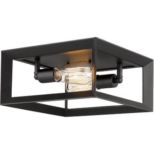 Emliviar 2-Light Flush Mount Ceiling Light, 11 Inch Farmhouse Ceiling Light Fixture for Bedroom, Black Finish with Aluminum Frame, 3040-2 BK