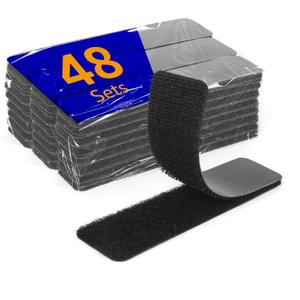48 Sets 1 x 4 inch Adhesive Hook and Loop Fastener Strips, Heavy Duty, Double-Sided Hook and Loop for School, Classroom, Office, and Home Use, Black