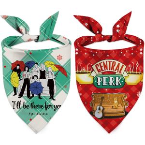3 x Dog Christmas Bandanas, 2 Pcs Christmas Friends Show Dog Bandanas for Friends TV Show Fans Gifts, Pet Party Costume Accessories Decoration