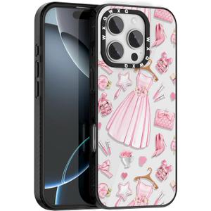 for iPhone 16 Pro Case, TPU+PC Premium Painted Shockproof Phone Case, Superior Shock Absorption, Military-Grade Drop Protection, Dreamy Pink Princess Dress Design Phone Case