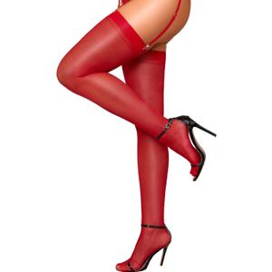 RSLOVE Thigh High Stockings for Women  Sheer Stockings Nylon Pantyhose Perfect for Garter Belts & Lingerie Outfits (One Size, Red)