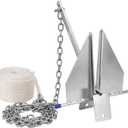 Heavy Duty Boat Anchor Kit, Fluke Style with Chain and Rope Set, Compatible with Pontoon, Deck, Fishing, and Sailboats, Galvanized Steel (10LB)