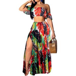 Sexy Two Piece Sets for Women Vacation Elegant Sleeveless Top Long Split Maxi Dress Beach Swimwear, Medium