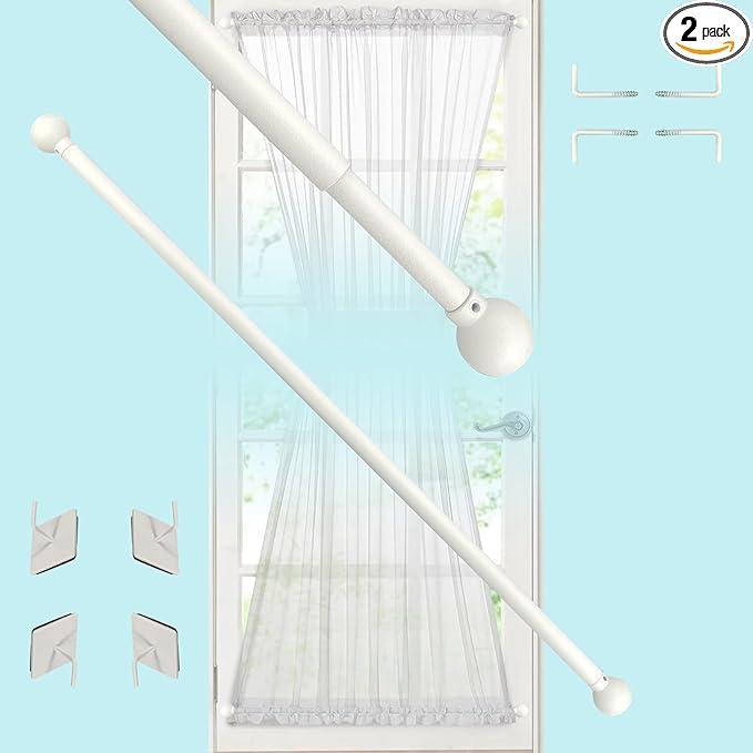 French Door Curtain Rods, Café Rods, 2 PCS, 28" to 52" Applicable for Window Screens and Light Weight Curtains. Matte White