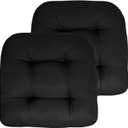 Sweet Home Collection Patio Cushions Outdoor Chair Pads Premium Comfortable Thick Fiber Fill Tufted 19" x 19" Seat Cover, 2 Count (Pack of 1), Black