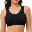 CYDREAM Zip Front Closure Wireless Bras for Women Full Coverage Post Surgery Compression Back Smoothing Comfort Adjustable (Large, Black)