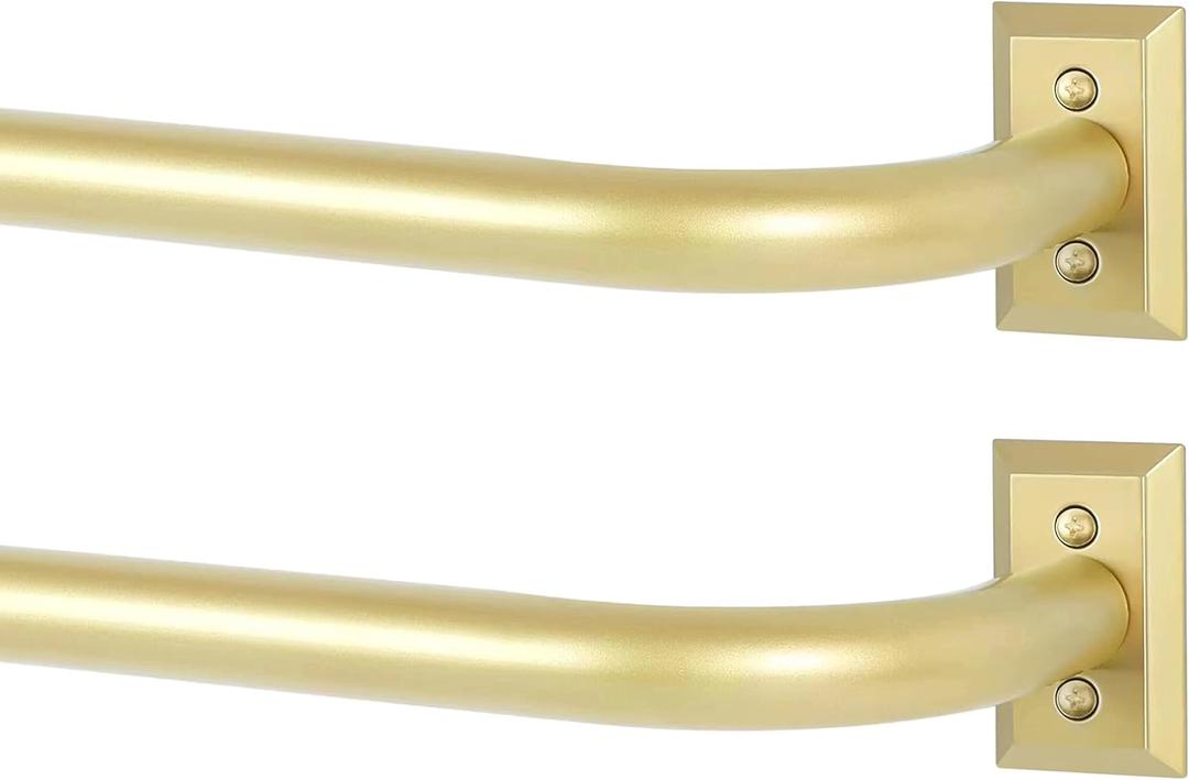 TANGWIN Gold Wrap Around Curtain Rods 2 Pack:Blackout Heavy Duty Adjustable Window Curtain Rod Room Darkening,Modern Industrial Curved French Return Metal Drapery Rods Easy Install,Brass Gold 48-90"