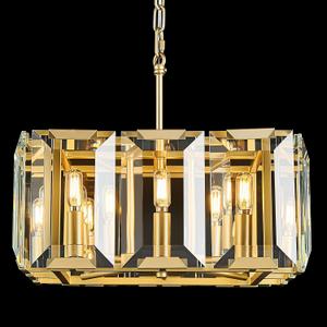 Gold Modern Crystal Chandeliers Rectangle Farmhouse Pendant Light Semi Flush Mount Ceiling Light Fixture for Bedroom Dining Room Kitchen Island Living Room Foyer Hallway(8-Light)