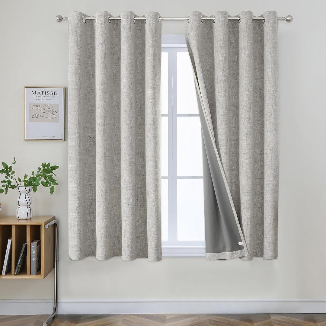 Joydeco Blackout Curtains 63 Inch Length, Living Room Curtain 2 Panels Set, Grommets Room Darkening Textured Thermal Drapes, Greyish White Blackout Curtains for Bedroom (42x63inch)