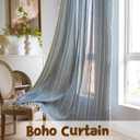 Sutuo Home Boho Curtains for Living Room 90 Inches Long, Semi-Blackout French Country Striped Linen Vintage Shabby Chic Tassels Hollow Window Treatment Bohemian Drape, 1 Panel 52" W x 90" L Blue