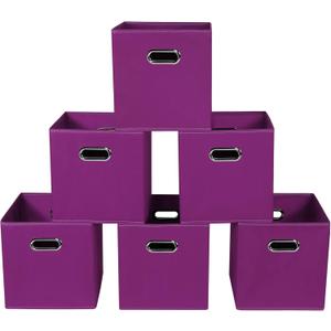 Fabric storage bins Cubes, Fabric Cube Organizer with Handle, Foldable Cube Bins for Cloth or Accessary Storage, 11x11x11, Set of 6, (Purple)