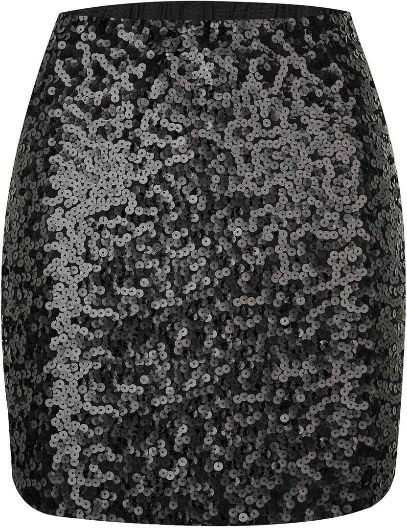 Shestellar Women's Sequin Skirt Sparkly Glitter High Waist Bodycon Mini Skirt for Party Club Night Out Cocktail (Black)