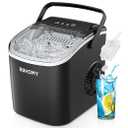 EUHOMY Countertop Ice Maker Machine with Handle, 26.4lbs Per Day, 9 Ice Cubes Ready in 6 Mins, Auto-Cleaning Portable Ice Maker with Basket and Scoop, for Home/Kitchen/Camping/RV (Black)