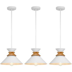 12 Inch White Pendant Lights Kitchen Island Hanging Light Fixtures Adjustable Rod Height Pendant Lighting for Dining Room 3 Pack