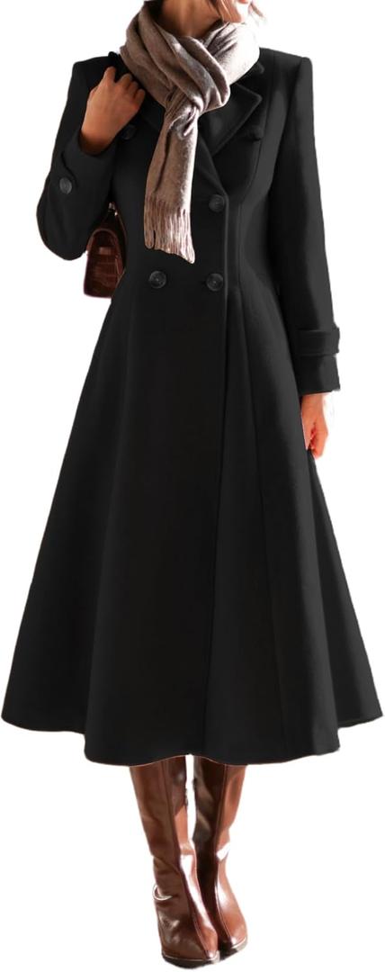 IDEALSANXUN Womens Long Wool Coat Fall Winter Double Breasted Trench Coat Peacoat Jackets (Small, Black)