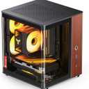 JONSBO TK-0 Black ITX Mini Tower Pc CASE, Hyperboloid Glass Desktop Design,Separated Cabinet Structure, Al Alloy Shell DTX/ITX Walnut Wood Computer Case, Sff Case,Black