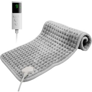 Heating Pad for Back Pain, 12''x24'' Heating Pad for Period Cramps Neck Shoulder Knee Leg with 9 Heat Settings Auto Shut-Off and Rapid-Heating, Ideal Gift for Family and Friends, Gray