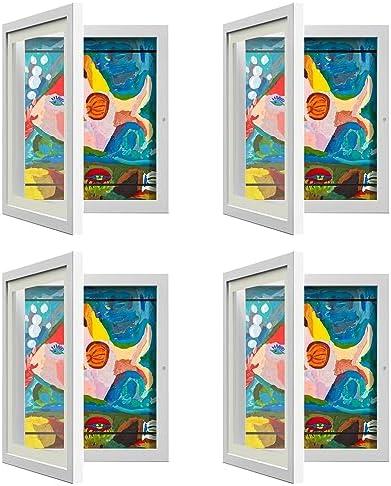 pack Kids Art Frame, Kids Artwork Frames Changeable 8 x10.5 with Mat and 9 x12 Without Mat, White Front Opening Children Picture Storage Frame for Wall Holds 50Pcs Crafts, Drawing, Art Projects