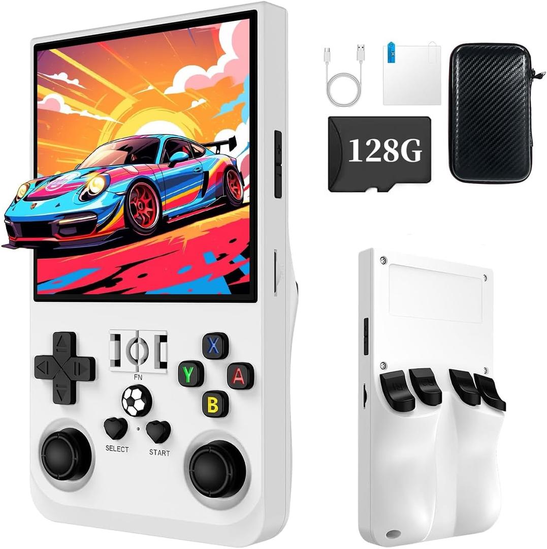 R36MAX Retro Game Console (R36S New Upgrade) - 4K HD 4.0" IPS Screen, 128GB Preloaded 22,000+ Retro Games, Open-Source Linux System, 4000mAh Rechargeable, Portable Video Games (White 128G)