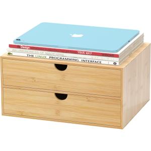 Bamboo Desk Drawer Organizer, Large Desktop Organizer with Drawers Tabletop Storage Organization Box for Office Home Toiletries Supplies Vanity, No Assembly Required (2 Drawer)