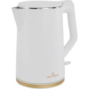 West Bend Timeless Electric Kettle Cordless Serving Features Stainless Steel Interior Boil Dry Protection and Auto Shut Off, 1.5-Liter, White/Gold