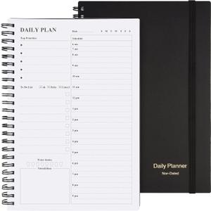 Daily Planner Undated, Asten To Do List Notebook Hourly Schedules Spiral Appointment Planner for Men and Women,PVC Hardcover,Elastic Closure, Inner Pocket 8.3" x 5.8" (Black)