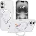 2 x SKYLMW Compatible with iPhone 16 Case with 360° Spin Magnetic Ring Stand [Compatible with Mag-Safe][Military Grade Protection] Translucent Matte iPhone 16 Phone Case 6.1", White